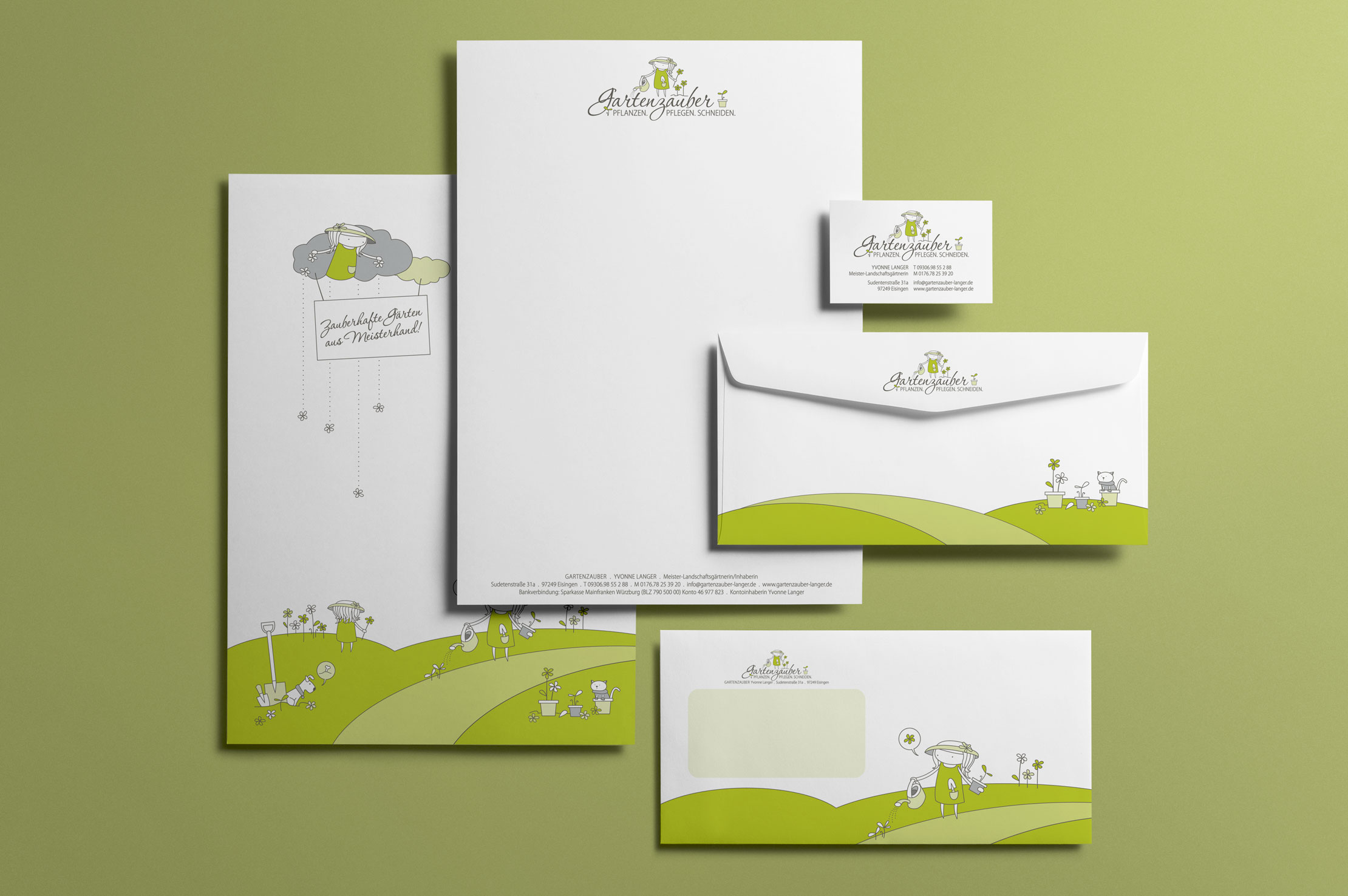 Corporate Design: Briefbogen, Visitenkarte und Kuvert für GartenzauberYvonne Langer